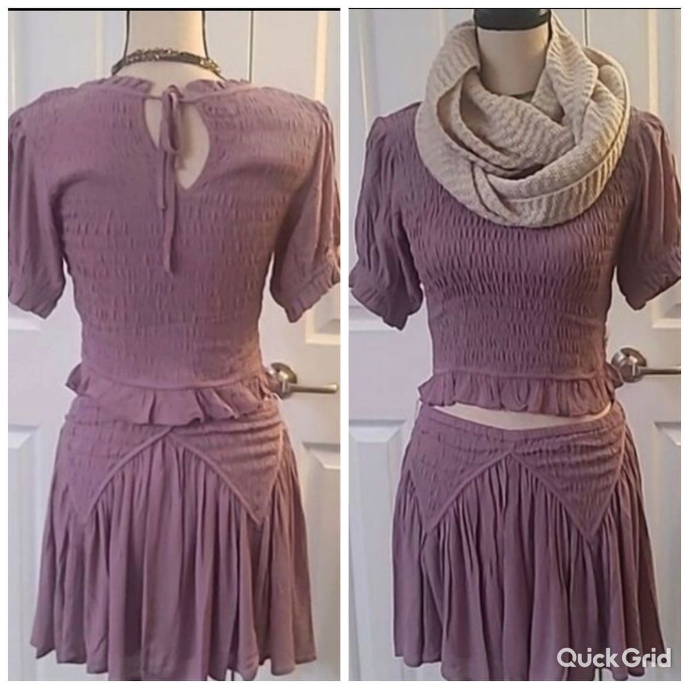 Lavendar Matching Set Smocked Top Skirt Feminine Frilly Boho Outfit